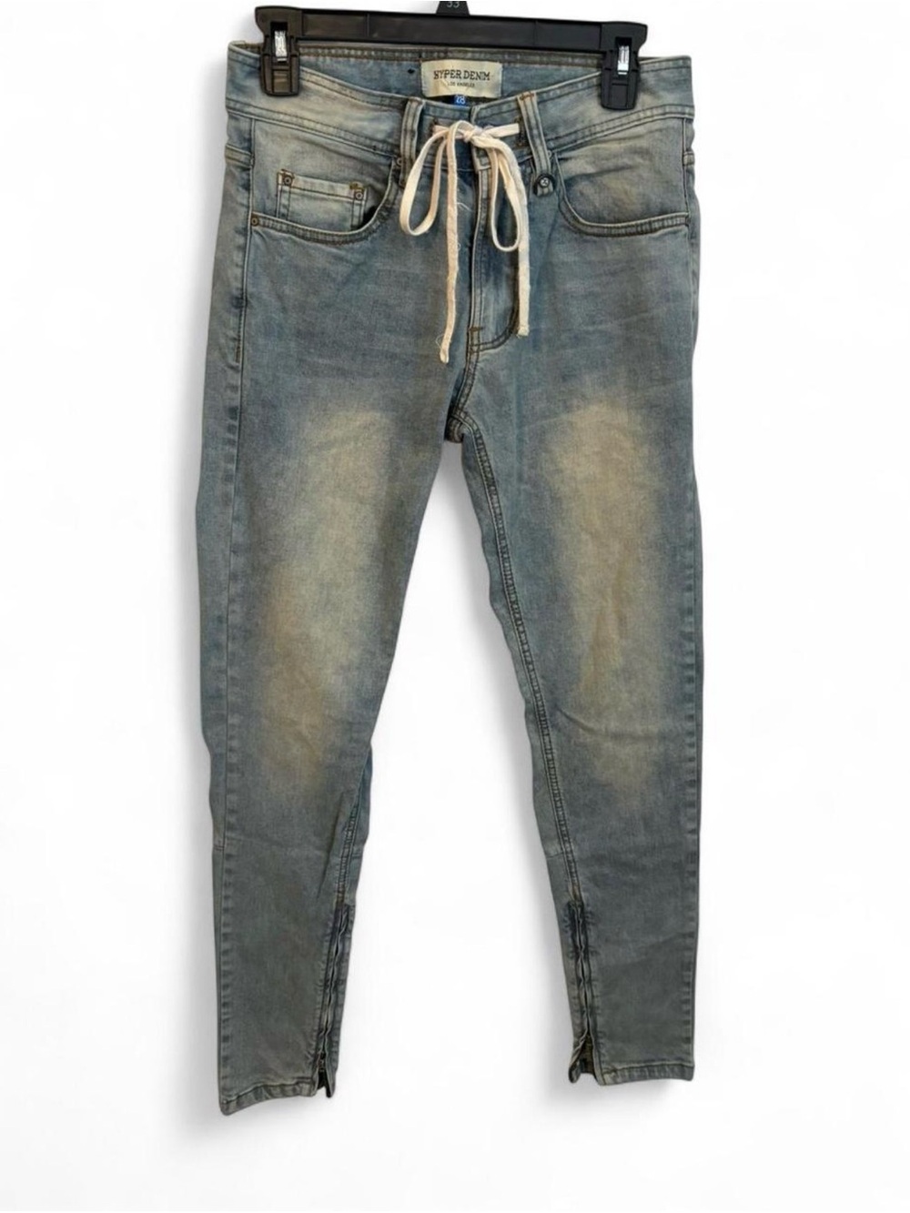 Drawstring Skinny Jeans in Washed Light Blue